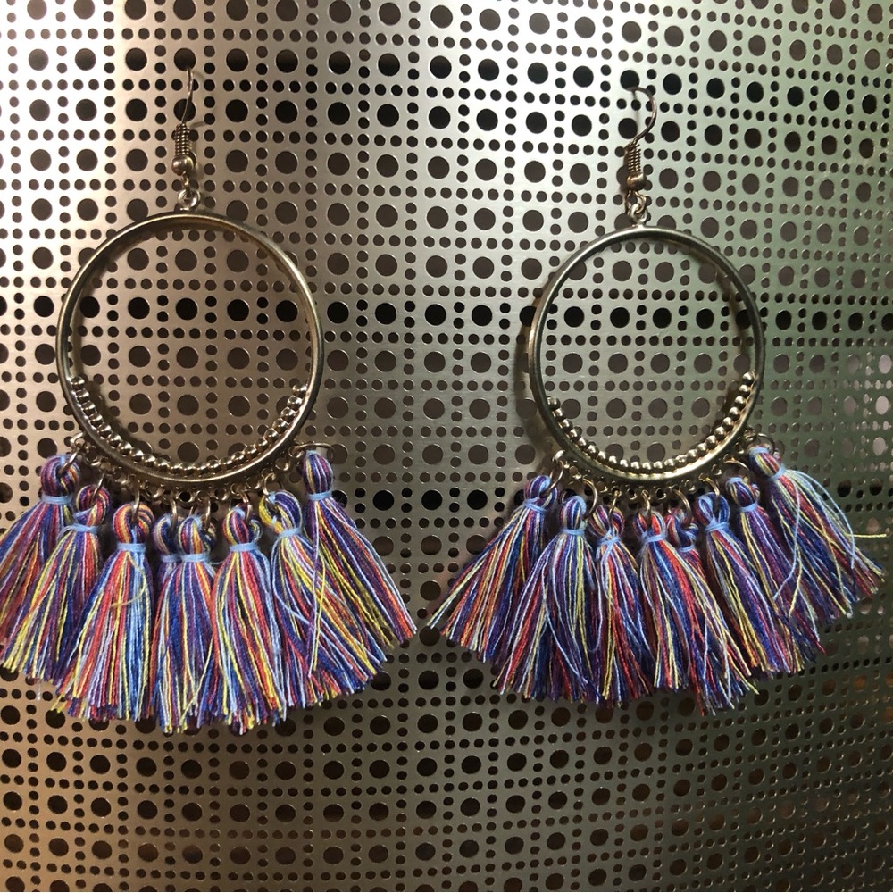 Multicolor Tassel Hoop Earrings